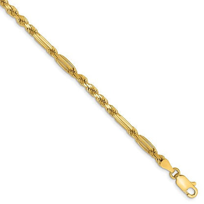 14k yellow gold 3mm diamond cut milano rope bracelet anklet necklace pendant chain