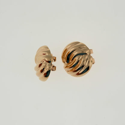 14k Yellow Gold Swirl Design Non Pierced Clip On Omega Back Earrings