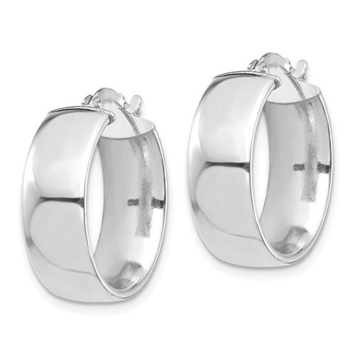 14k white gold round square tube hoop earrings 18mm x 7mm