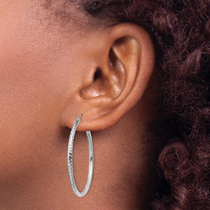 14k White Gold Diamond Cut Round Hoop Earrings 35mm x 2mm