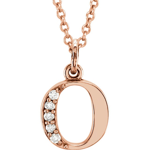 14k yellow rose white gold .03 ctw diamond tiny petite lowercase letter o initial alphabet pendant charm necklace