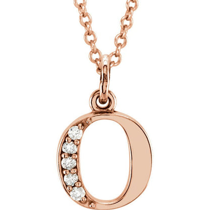 14k yellow rose white gold .03 ctw diamond tiny petite lowercase letter o initial alphabet pendant charm necklace