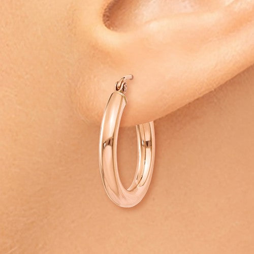 14k rose gold classic round hoop earrings 19mm x 3mm