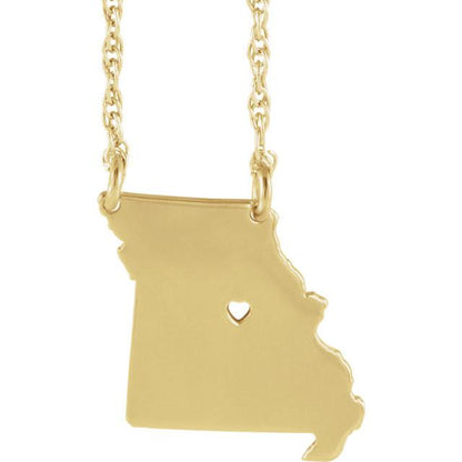 14k gold 10k gold silver missouri mo state map necklace heart personalized city
