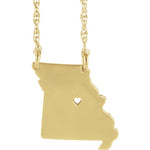 Ladda upp bild till gallerivisning, 14k Gold 10k Gold Silver Missouri MO State Map Necklace Heart Personalized City
