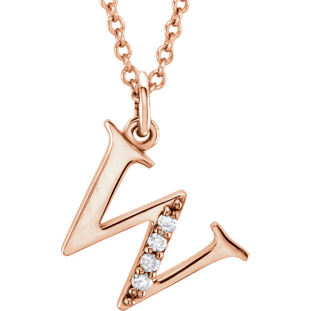14k yellow rose white gold .025 ctw diamond tiny petite lowercase letter w initial alphabet pendant charm necklace