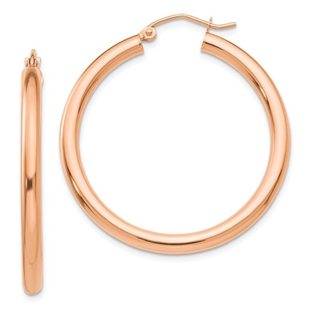 14k rose gold classic round hoop earrings 34mm x 3mm