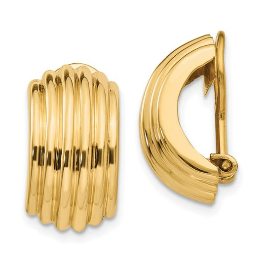 14k yellow gold non pierced fancy clip on huggie j hoop earrings