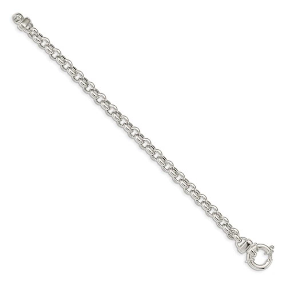 Sterling Silver 6mm Fancy Link Rolo Bracelet Chain Spring Ring Clasp 7.5 inches