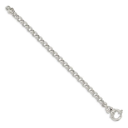 sterling silver 6mm fancy link rolo bracelet chain spring ring clasp 7.5 inches