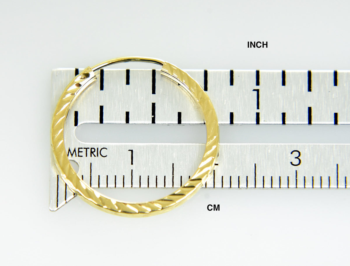 14k yellow gold diamond cut square tube round endless hoop earrings 20mm x 1.35mm