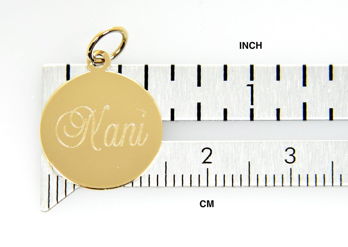 14k yellow gold 14mm round disc pendant charm letter initial engraved personalized monogram