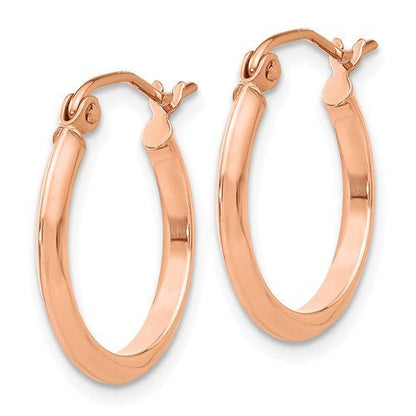 14k rose gold knife edge round hoop earrings 17mm x 2mm