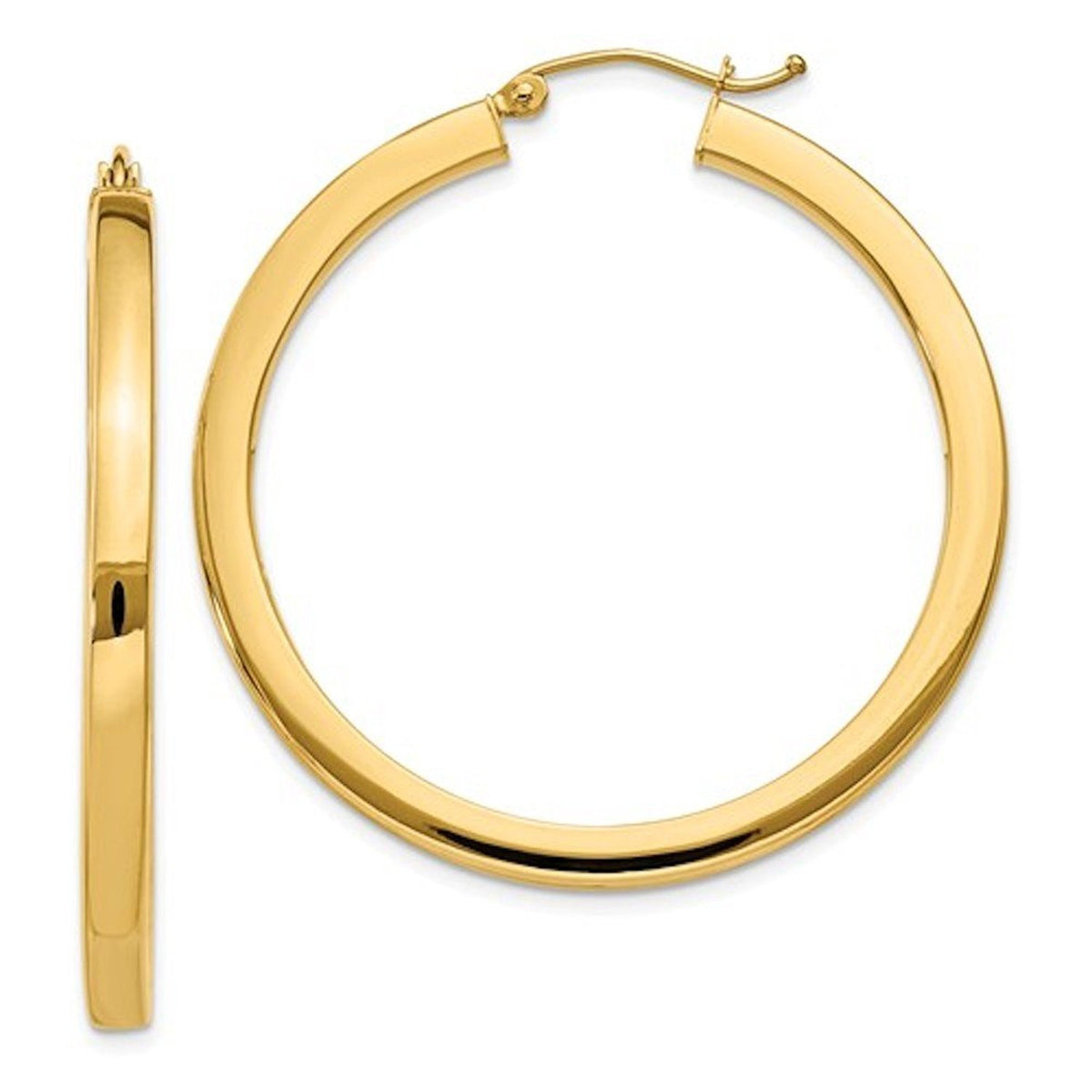 14k yellow gold square tube round hoop earrings 40mm x 3mm
