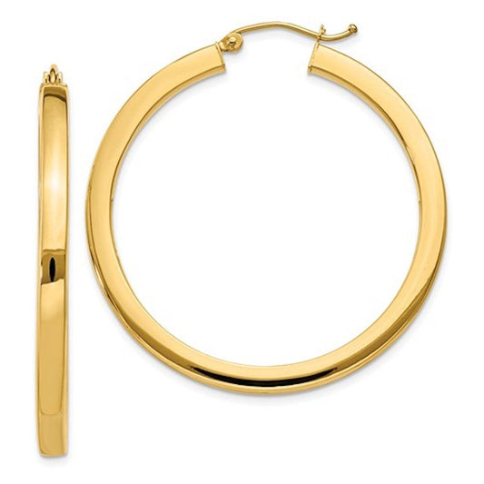 14k yellow gold square tube round hoop earrings 40mm x 3mm