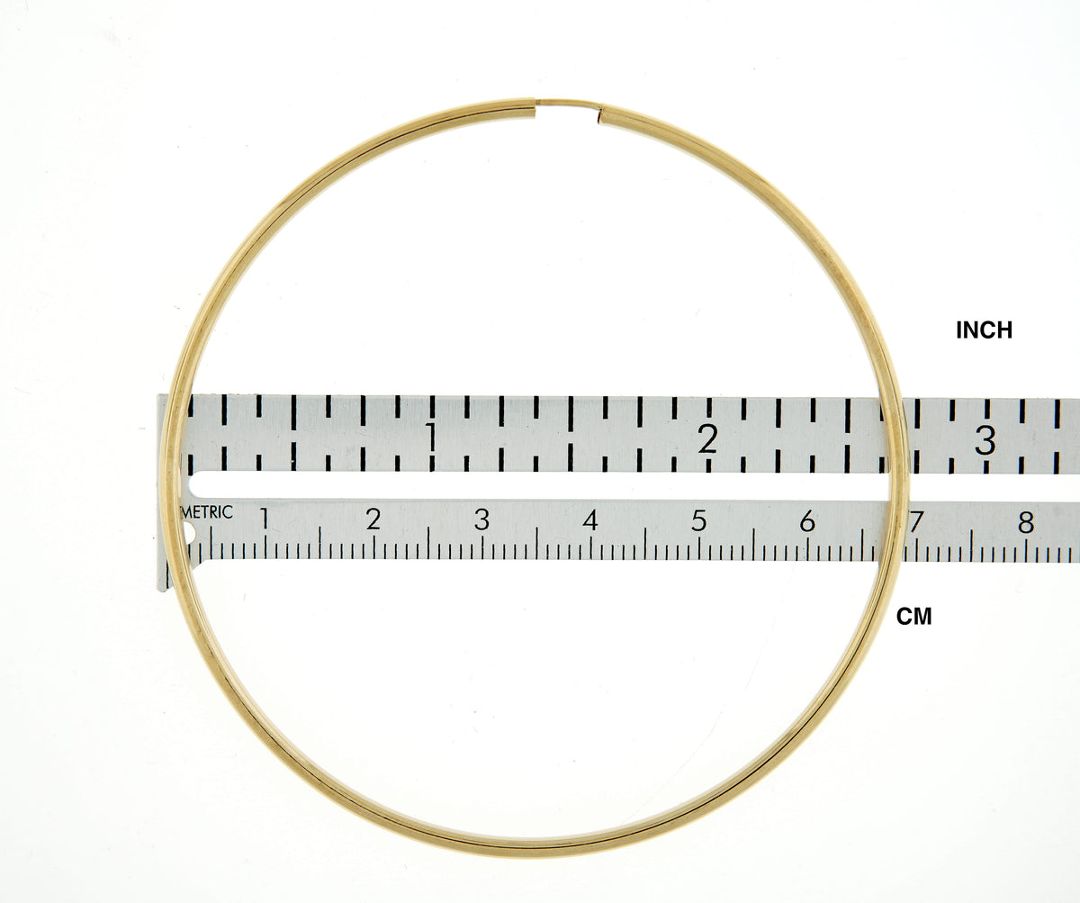 14k yellow gold extra large classic endless hoop earrings 72mm x 2mm