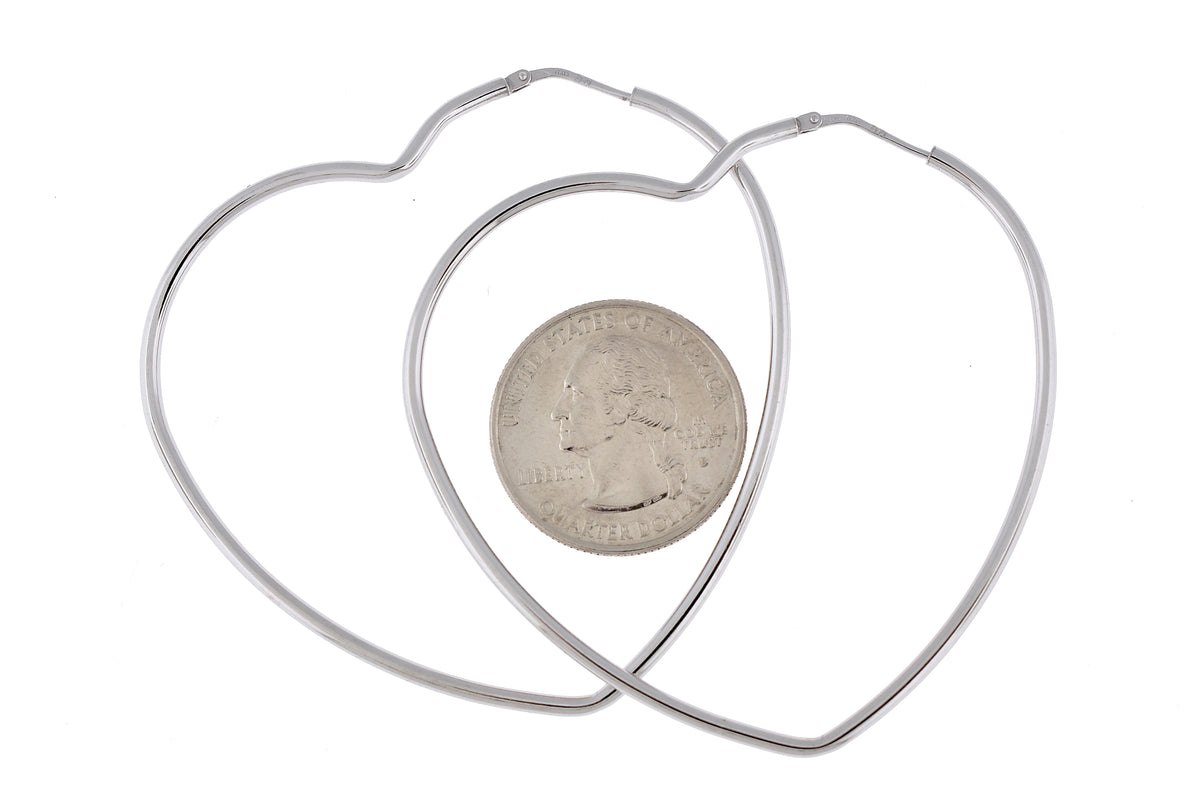 sterling silver rhodium plated 2.36 inch heart hoop earrings 60mm x 2mm
