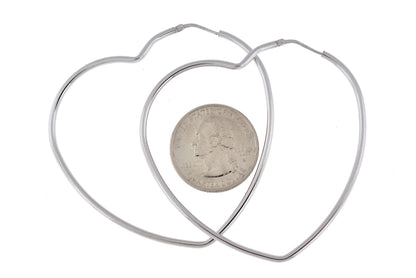 sterling silver rhodium plated 2.36 inch heart hoop earrings 60mm x 2mm