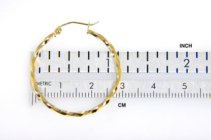 14k yellow gold twisted modern classic round hoop earrings 30mm x 2mm