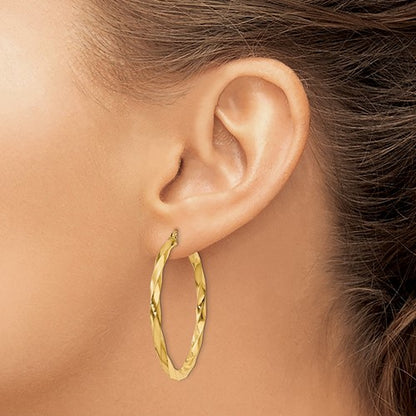 14k yellow gold twisted modern classic round hoop earrings 40mm x 3mm