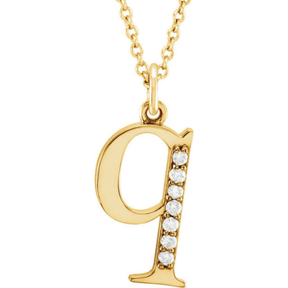 14k yellow rose white gold .04 ctw diamond tiny petite lowercase letter q initial alphabet pendant charm necklace