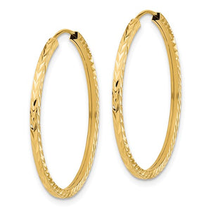 14k Yellow Gold Diamond Cut Square Tube Round Endless Hoop Earrings 29mm x 1.35mm