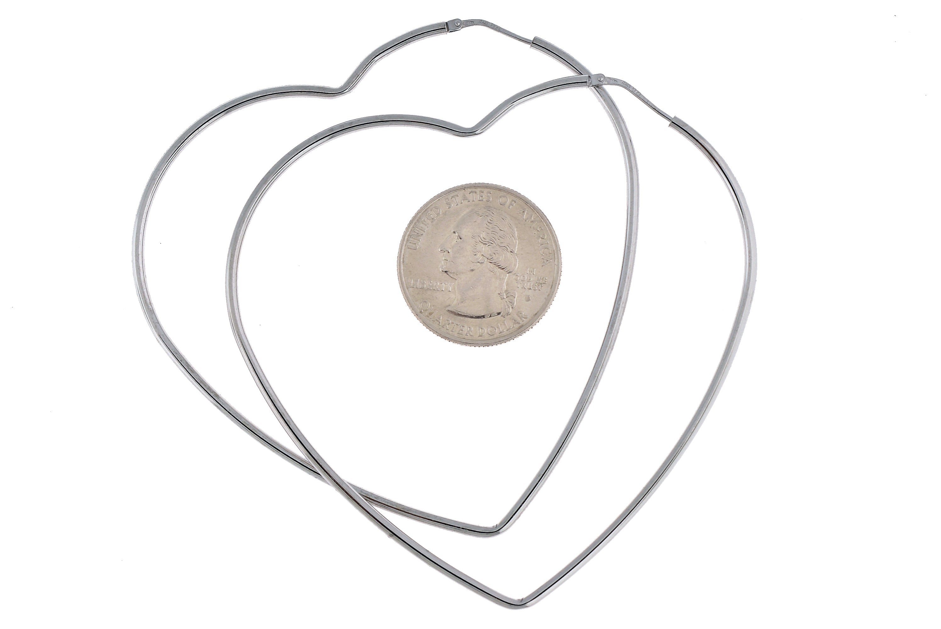 Sterling Silver Rhodium Plated 2.95 inch Large Heart Hoop Earrings 75mm x 2mm