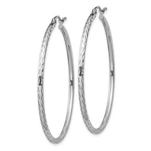 sterling silver rhodium plated diamond cut classic round hoop earrings 45mm x 2mm