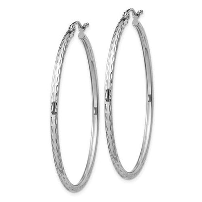 sterling silver rhodium plated diamond cut classic round hoop earrings 45mm x 2mm