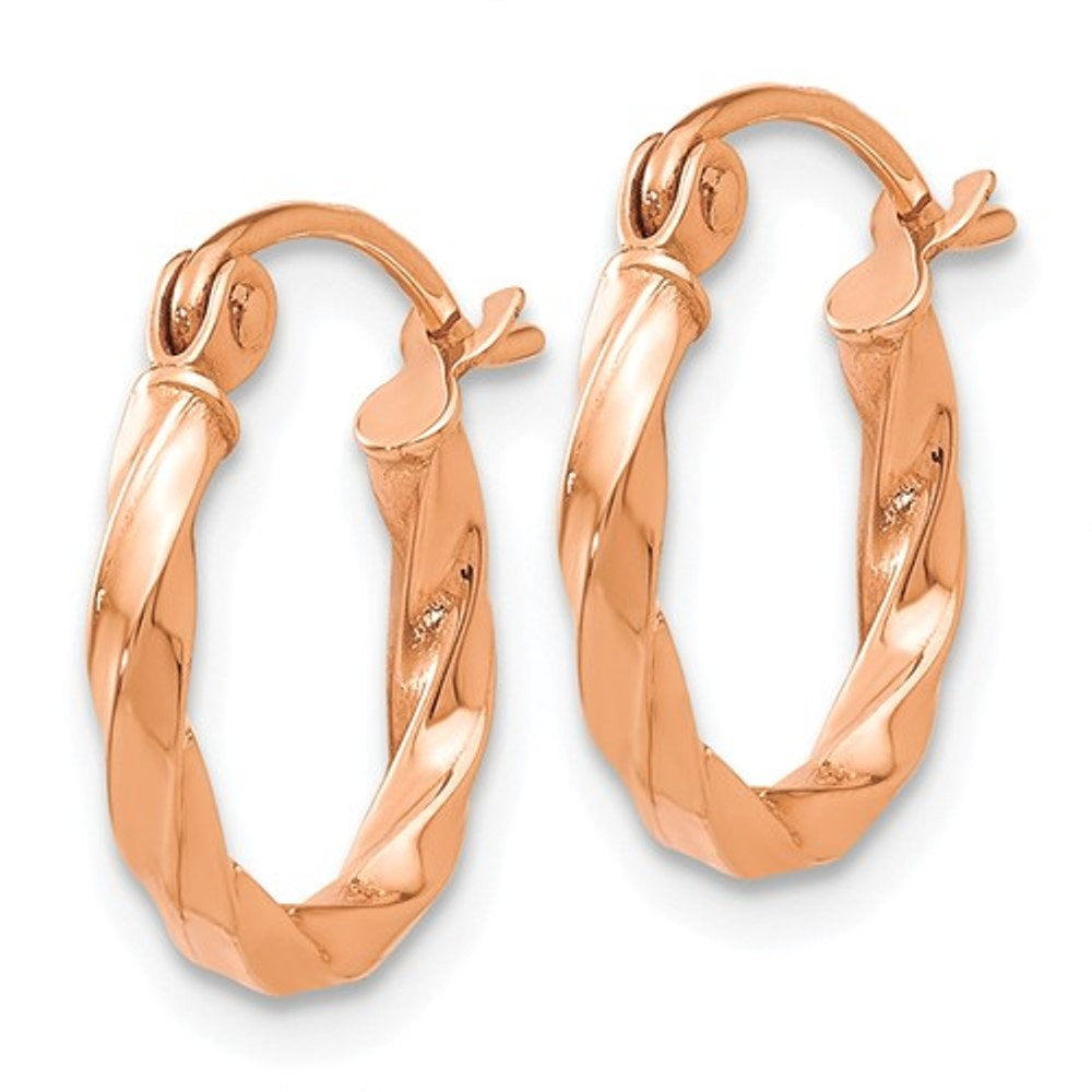 14k rose gold fancy twisted hoop earrings 12mm x 2mm