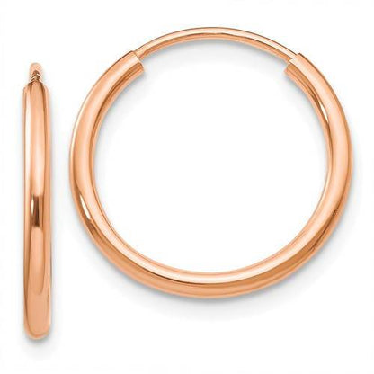 14k rose gold classic endless round hoop earrings 15mm x 1.5mm