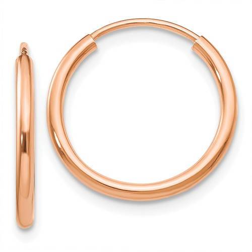 14k rose gold classic endless round hoop earrings 15mm x 1.5mm