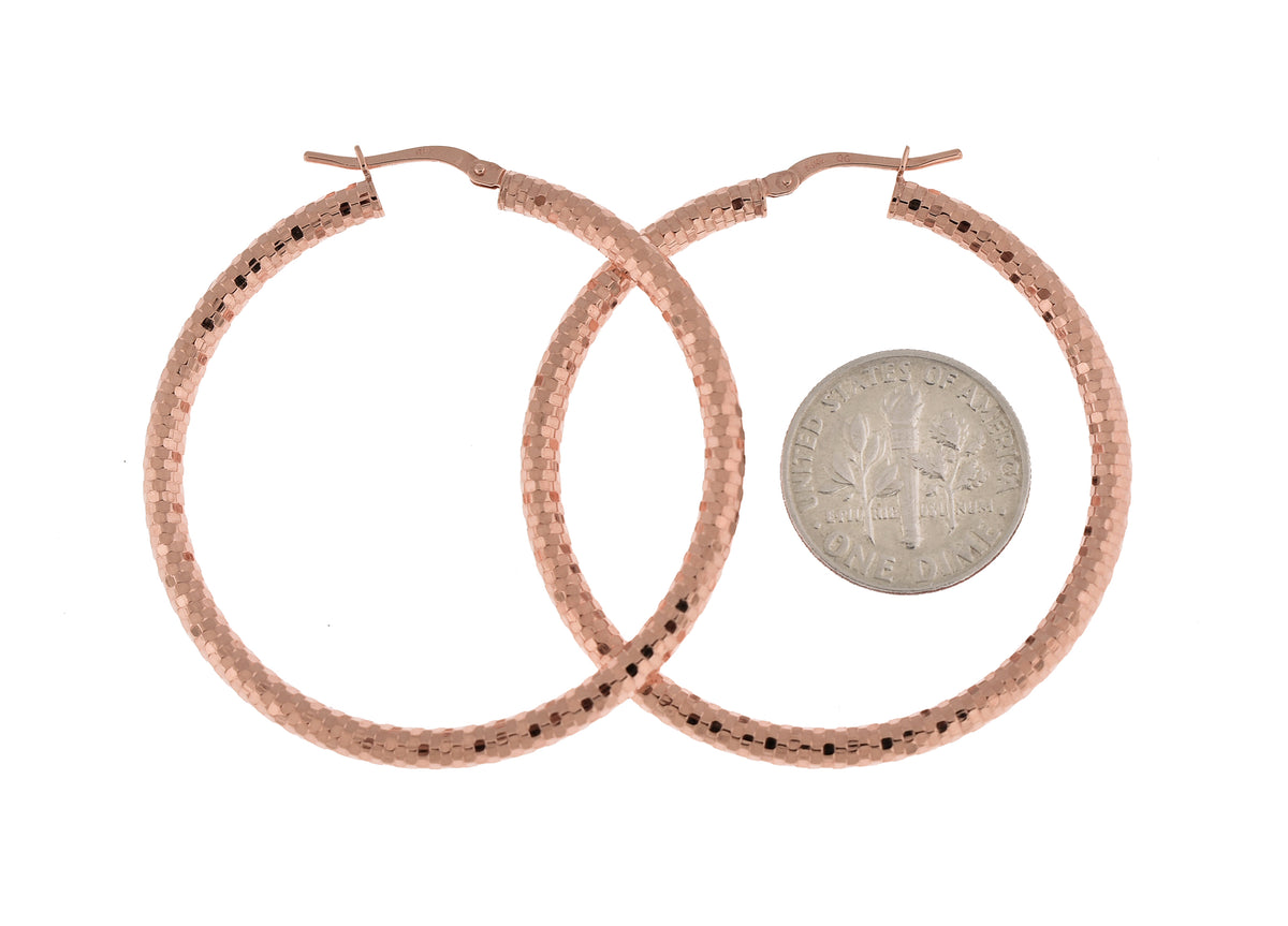 14k rose gold diamond cut round hoop earrings 43mm x 3mm