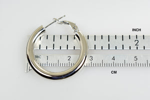 14k White Gold Round Omega Back Hoop Earrings 28mm x 4mm