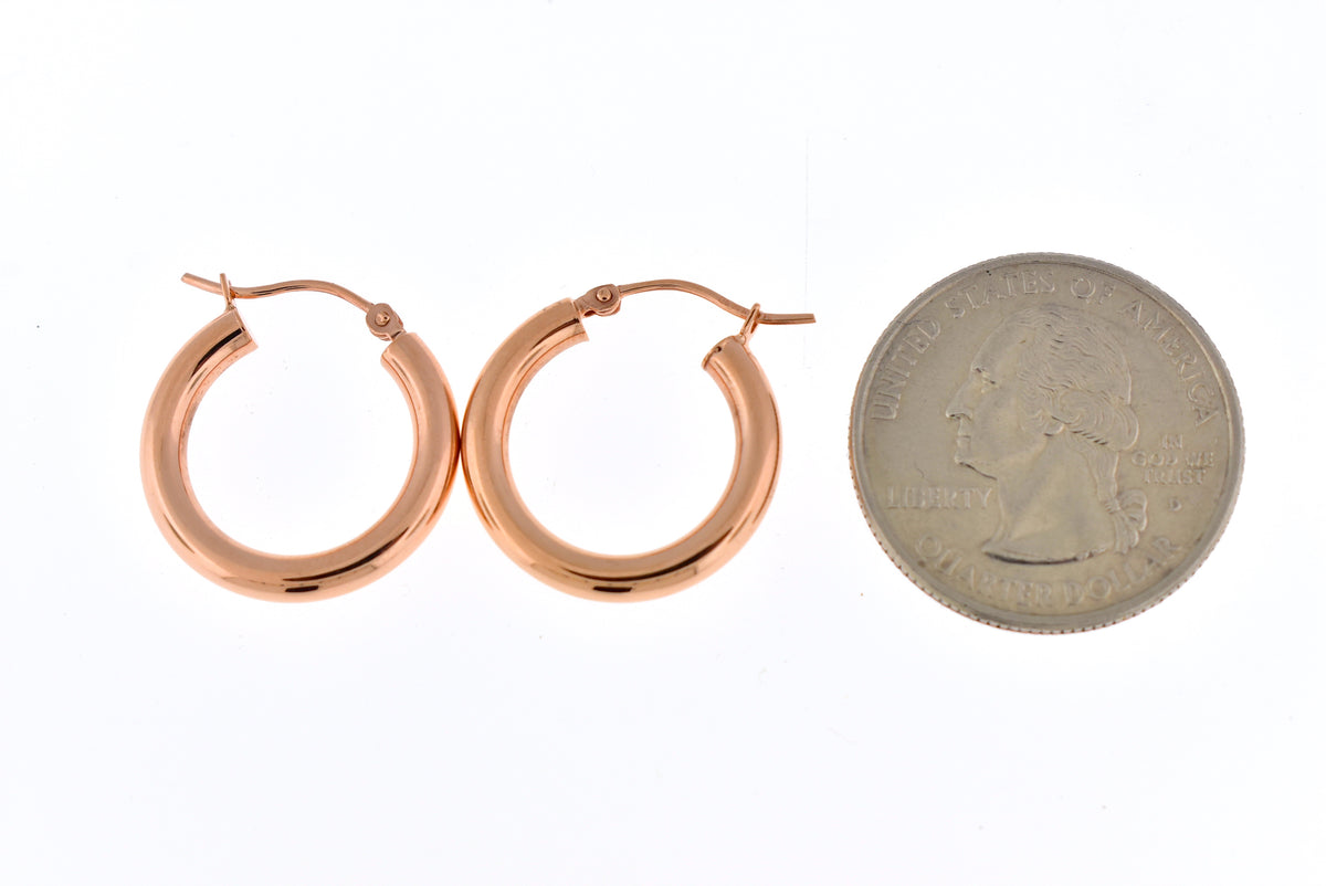 14k rose gold classic round hoop earrings 19mm x 3mm