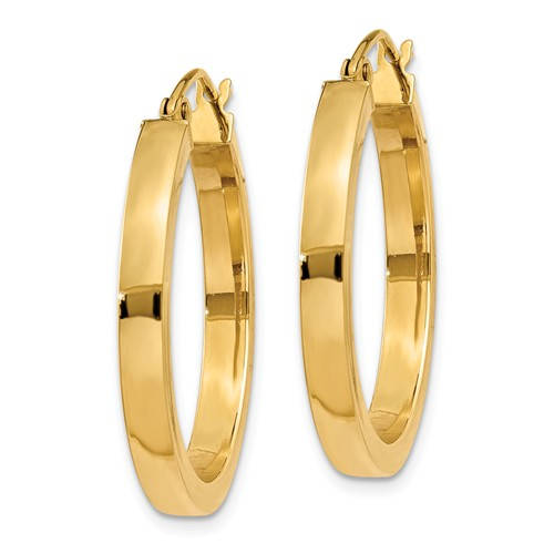 14k yellow gold square tube round hoop earrings 24mm x 3mm