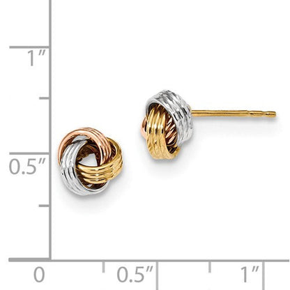 14k gold tri color 8mm love knot post earrings