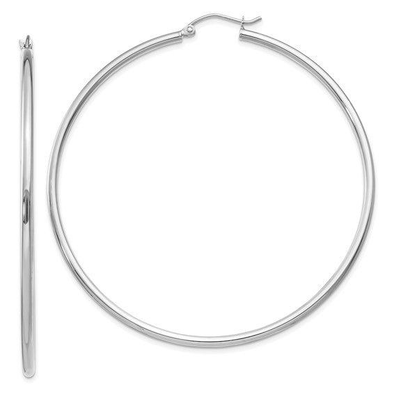 14k white gold 2.28 inch classic round hoop earrings 58mmx2mm