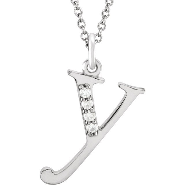 14k yellow rose white gold .025 ctw diamond tiny petite lowercase letter y initial alphabet pendant charm necklace