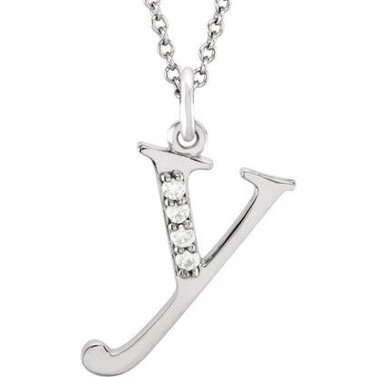 14k yellow rose white gold .025 ctw diamond tiny petite lowercase letter y initial alphabet pendant charm necklace