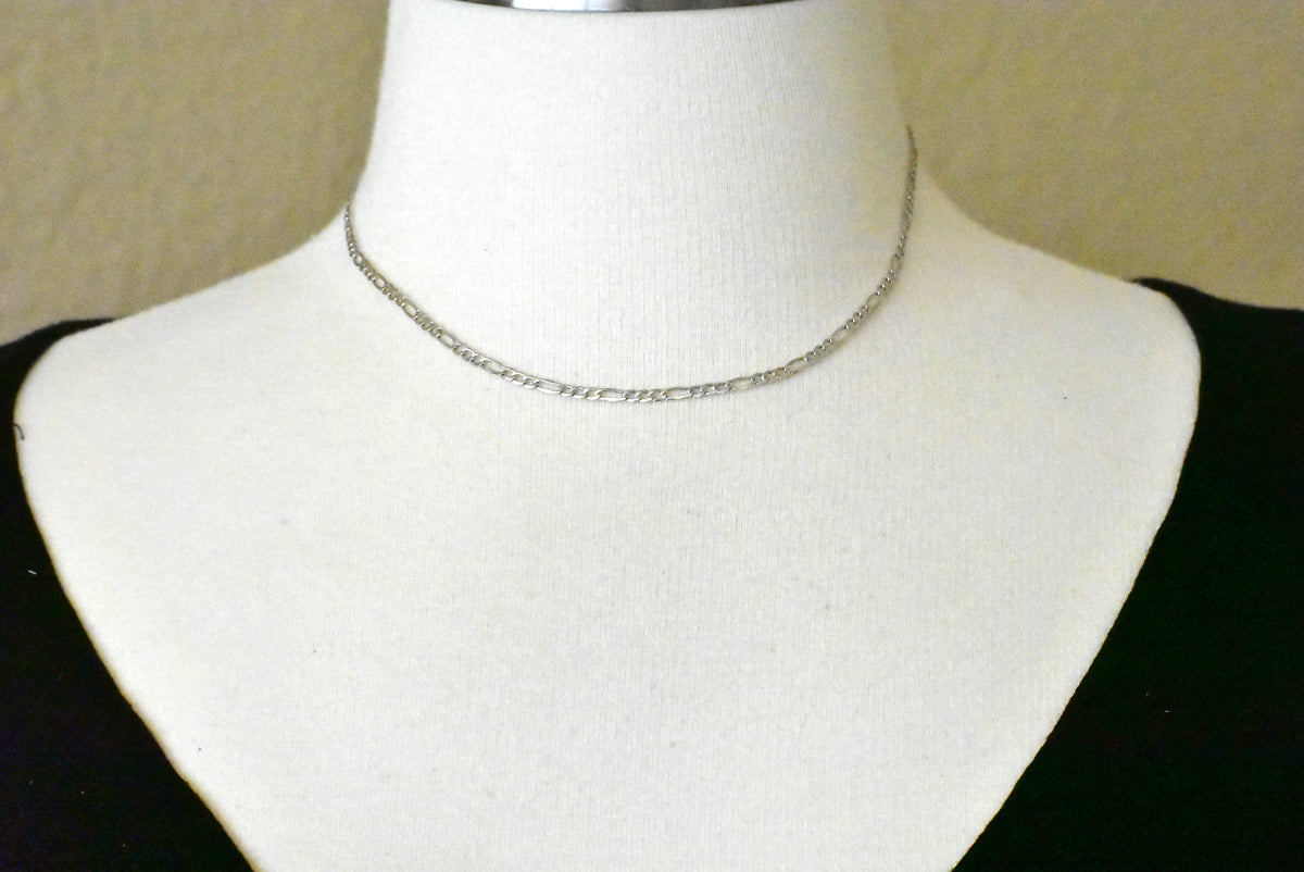 14k white gold 2.5mm lightweight figaro bracelet anklet choker necklace pendant chain
