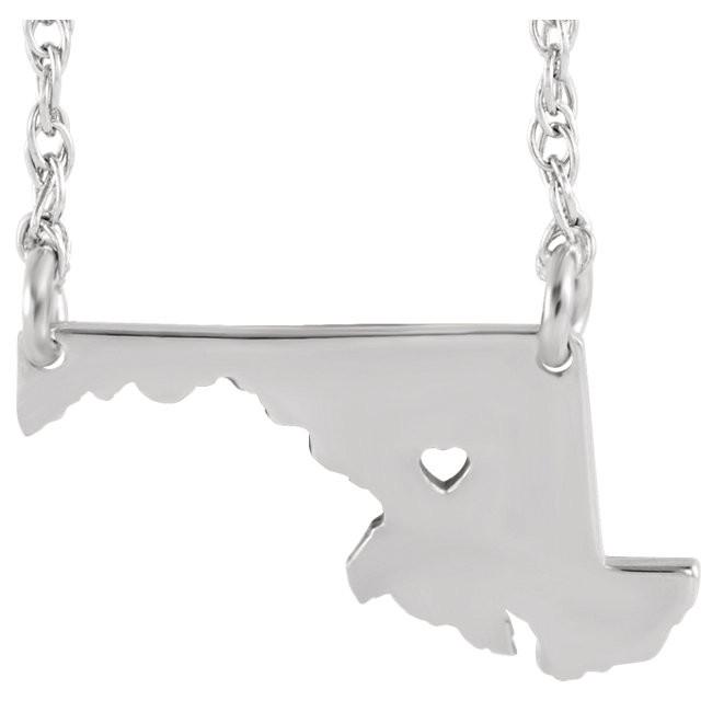 14k Gold 10k Gold Silver Maryland MD State Map Necklace Heart Personalized City
