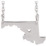 Load image into Gallery viewer, 14k Gold 10k Gold Silver Maryland MD State Map Necklace Heart Personalized City
