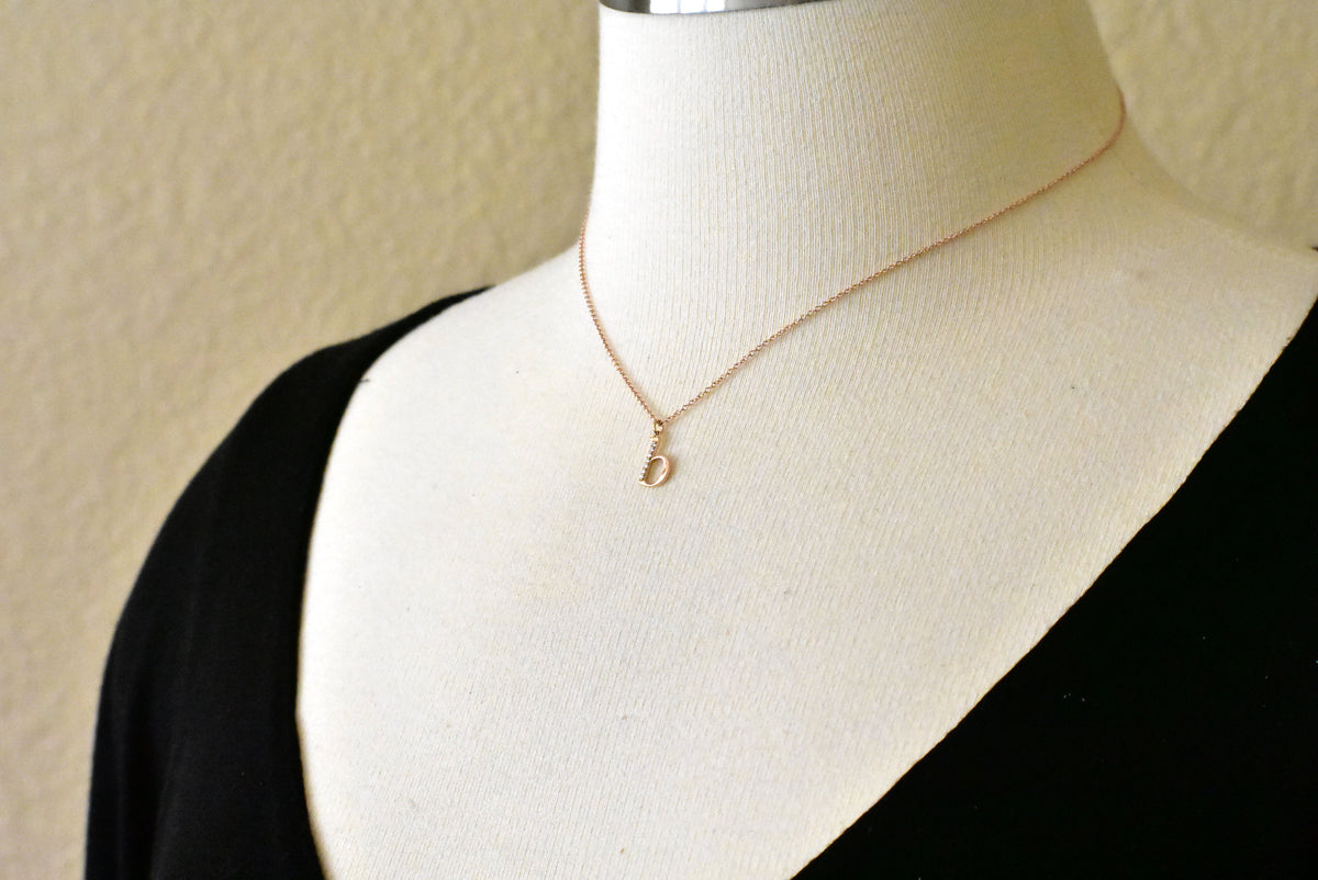 14k yellow rose white gold .04 ctw diamond tiny petite lowercase letter b initial alphabet pendant charm necklace