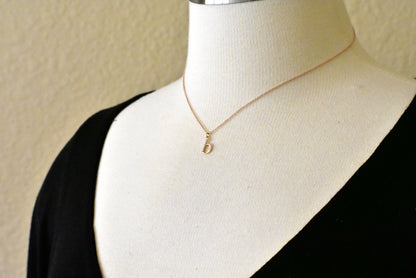 14k yellow rose white gold .04 ctw diamond tiny petite lowercase letter b initial alphabet pendant charm necklace