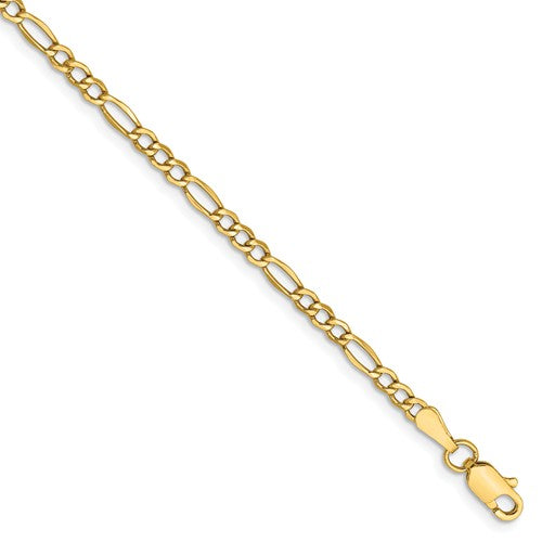 14k yellow gold 2.5mm lightweight figaro bracelet anklet choker necklace chain