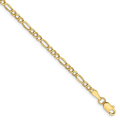 14k yellow gold 2.5mm lightweight figaro bracelet anklet choker necklace chain