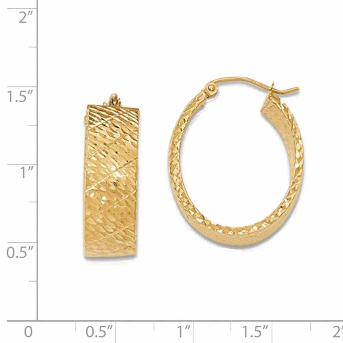 14k yellow gold diamond cut modern contemporary textured oval hoop earrings