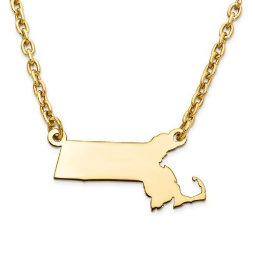 14k gold or sterling silver massachusetts ma state name necklace personalized monogram