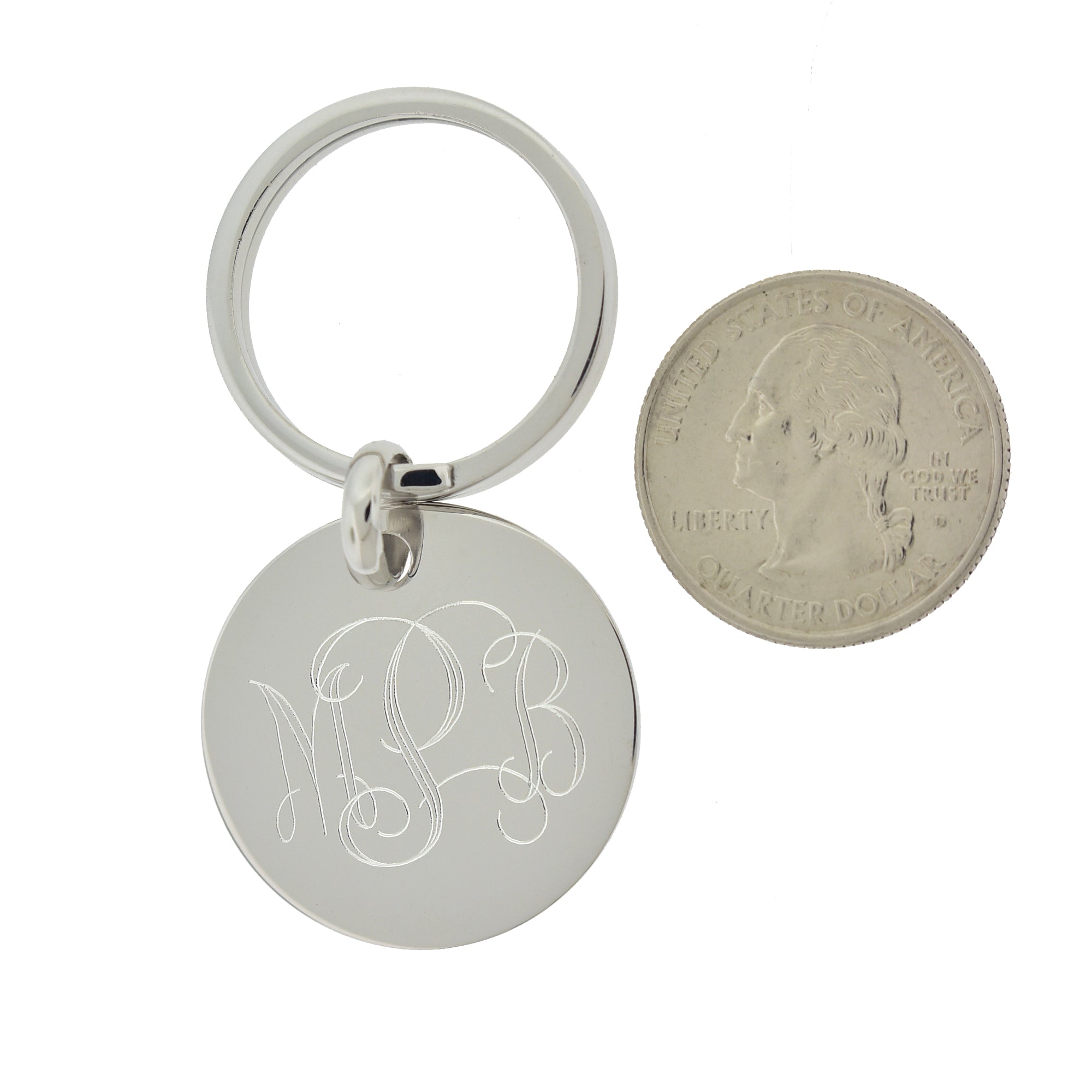 Engravable Sterling Silver Round Key Holder Ring Keychain Personalized Engraved Monogram